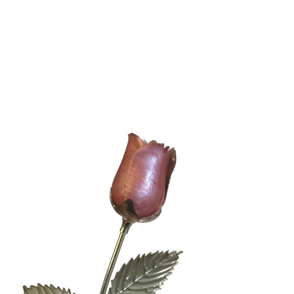 Sheridan Silver Plated Non Tarnish Pink Enameled LongStem Rose Decorative Flower - Picture 8 of 12